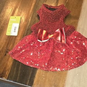 Fitwarm Red Sequin Dog Dress with Bow